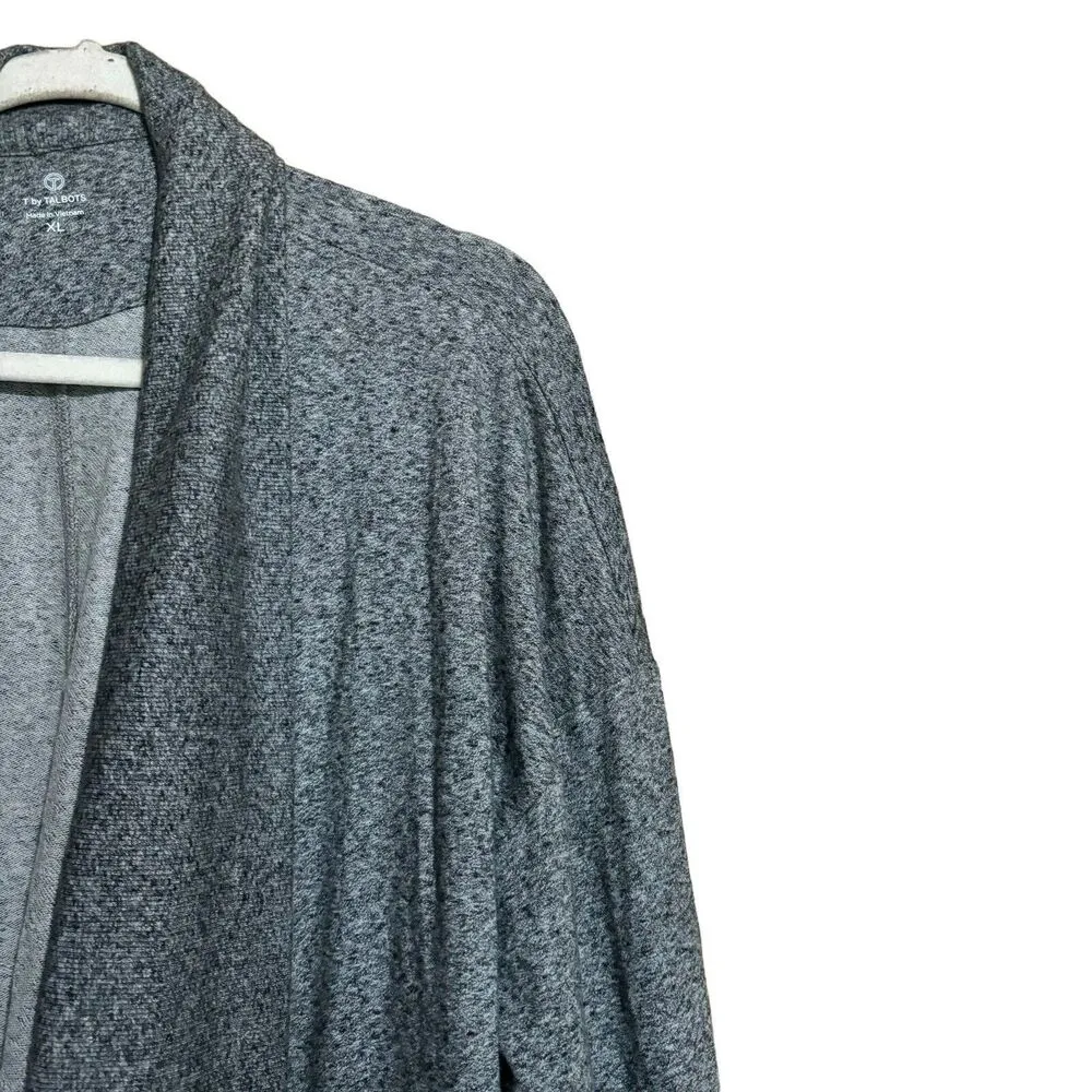 Talbots Cardigan Womens Extra Large XL Gray Open Collared Stretch Sweater - Image 3