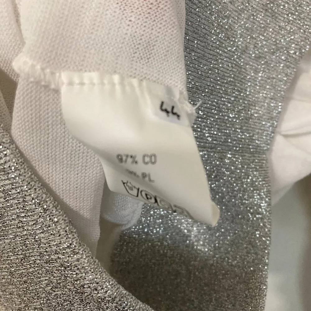 Saverio Palatella women's size 44 IT shiny lurex scoop neck long sleeve thin top White Size L - Image 3