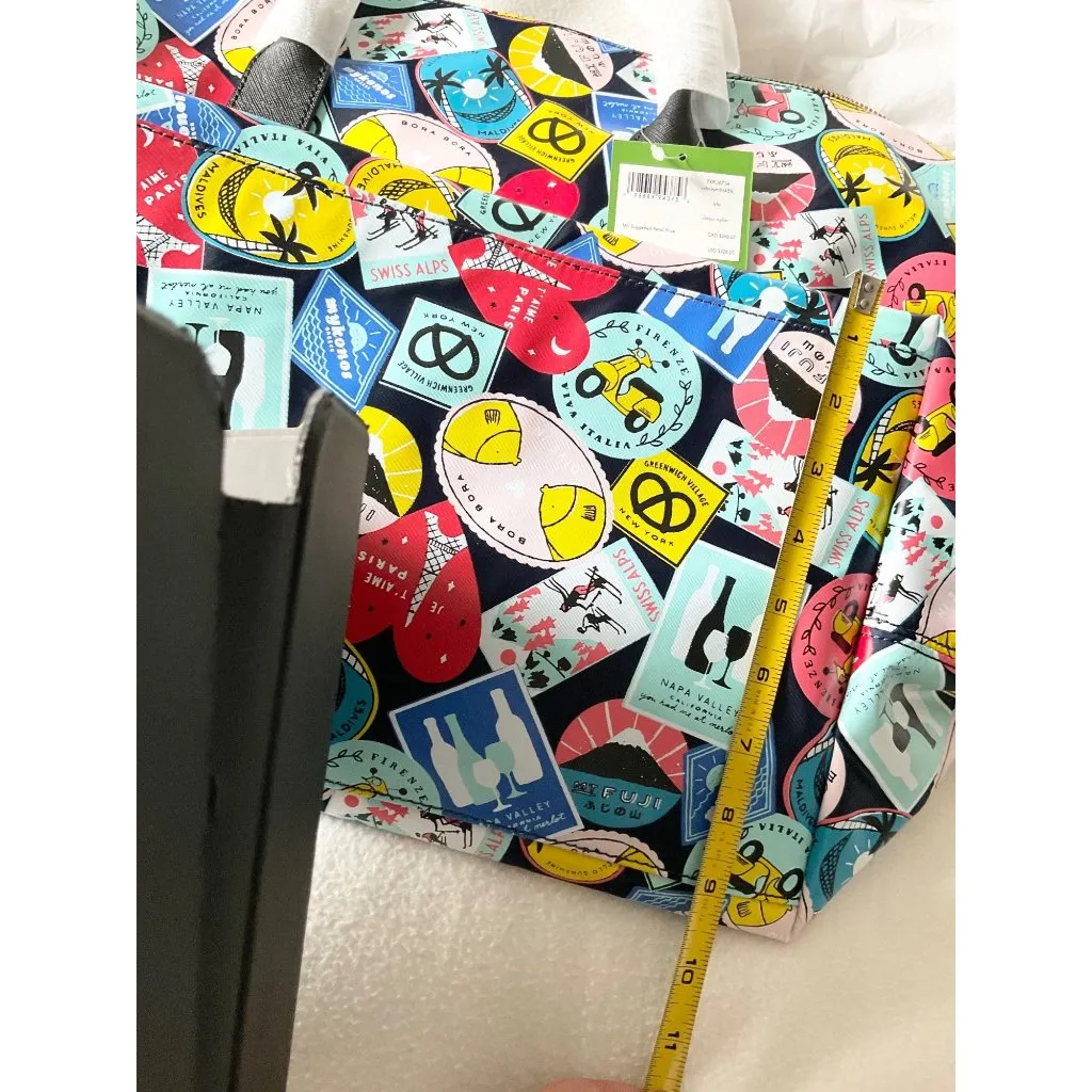 RARE NWT KATE SPADE WEEKENDER RICH NAVY MULTI colorful TRAVEL bag STAMPS - Image 3