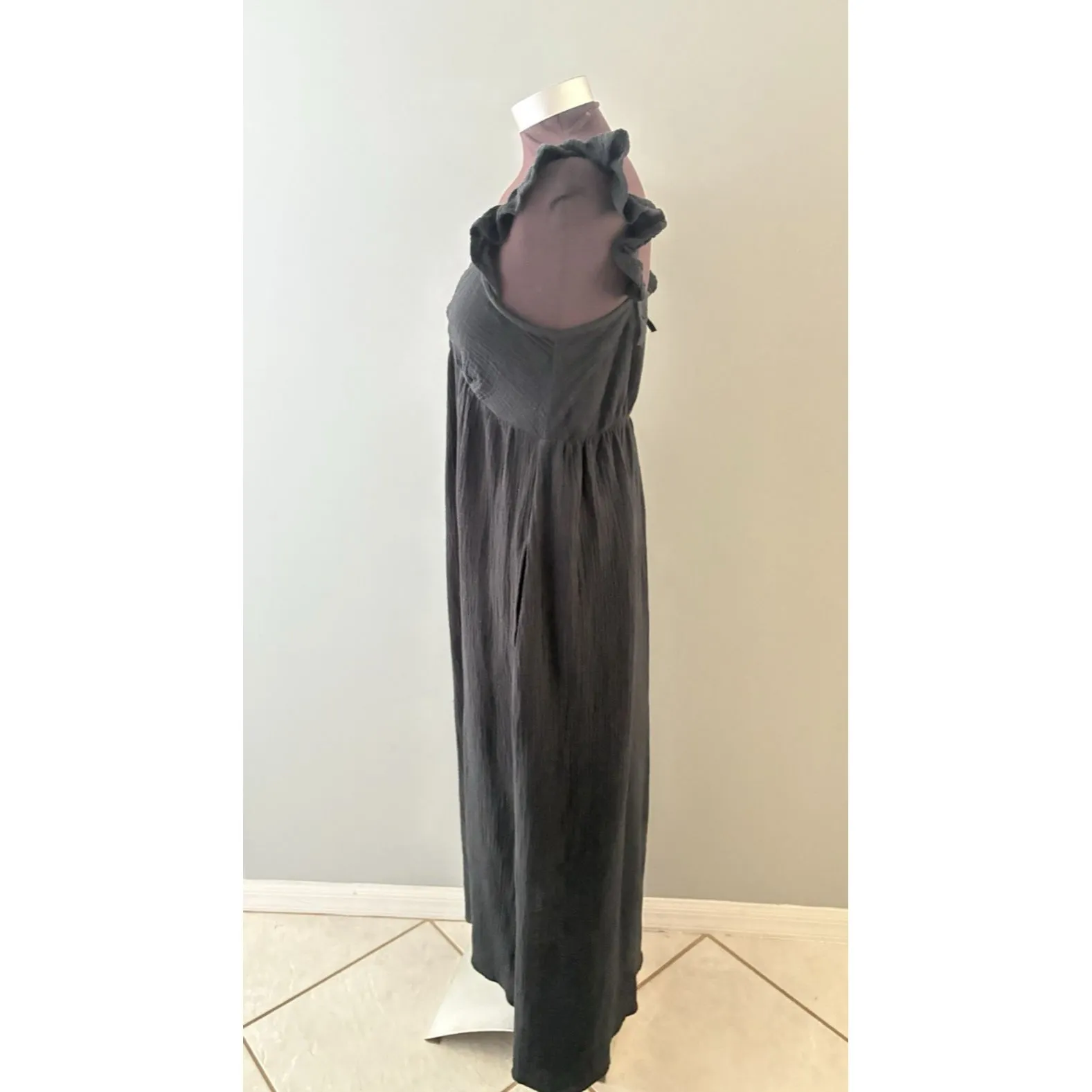 Magaschoni Maxi Dress Size S Black Babydoll Gauze Flutter Whimsigoth Witchy - Image 5