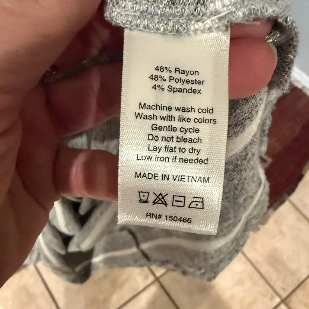 Market & Spruce Gray White Striped Cowl Neck Hoodie Pullover Kangaroo Pocket XL - Image 7