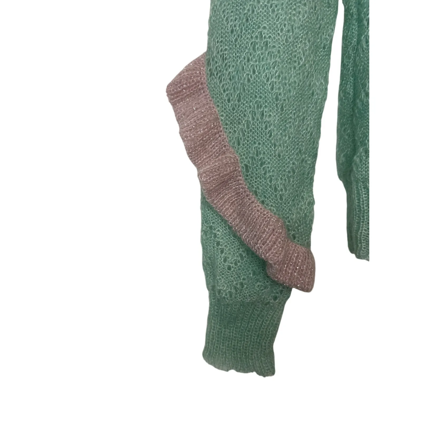 Anna October Mint Green Pink Ruffle Wool Knit Sweater Size Small - Image 8