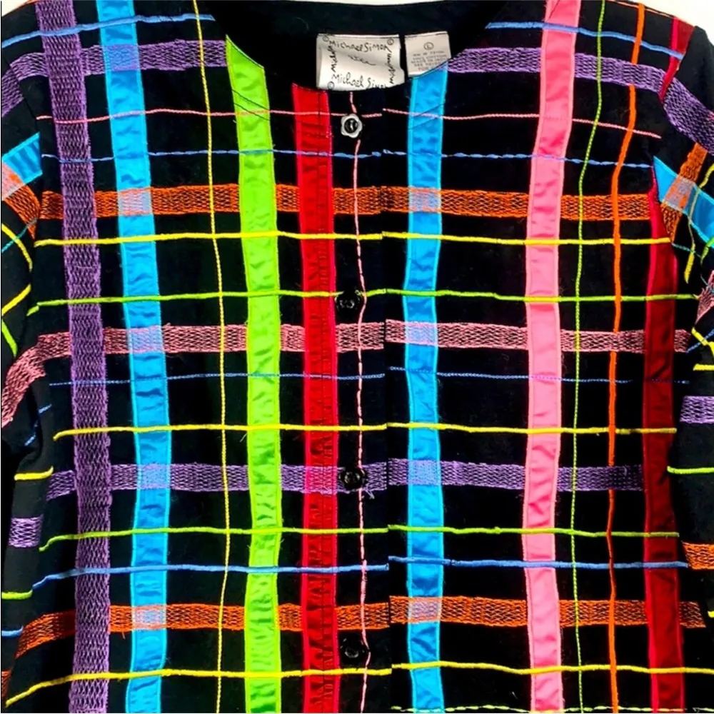 Lite Colorful Rainbow Ribbon Stripes Button Down Jacket Blazer Med - Image 4