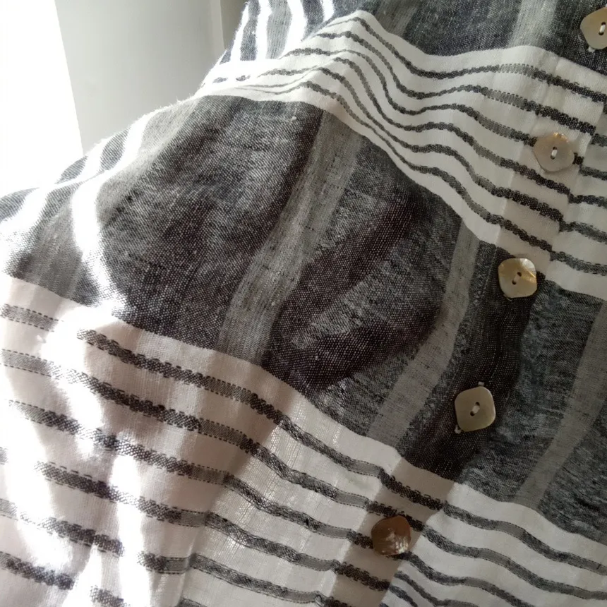 Habitat Black and White Striped Button Up Blouse Linen Vacation Size XS - Image 9