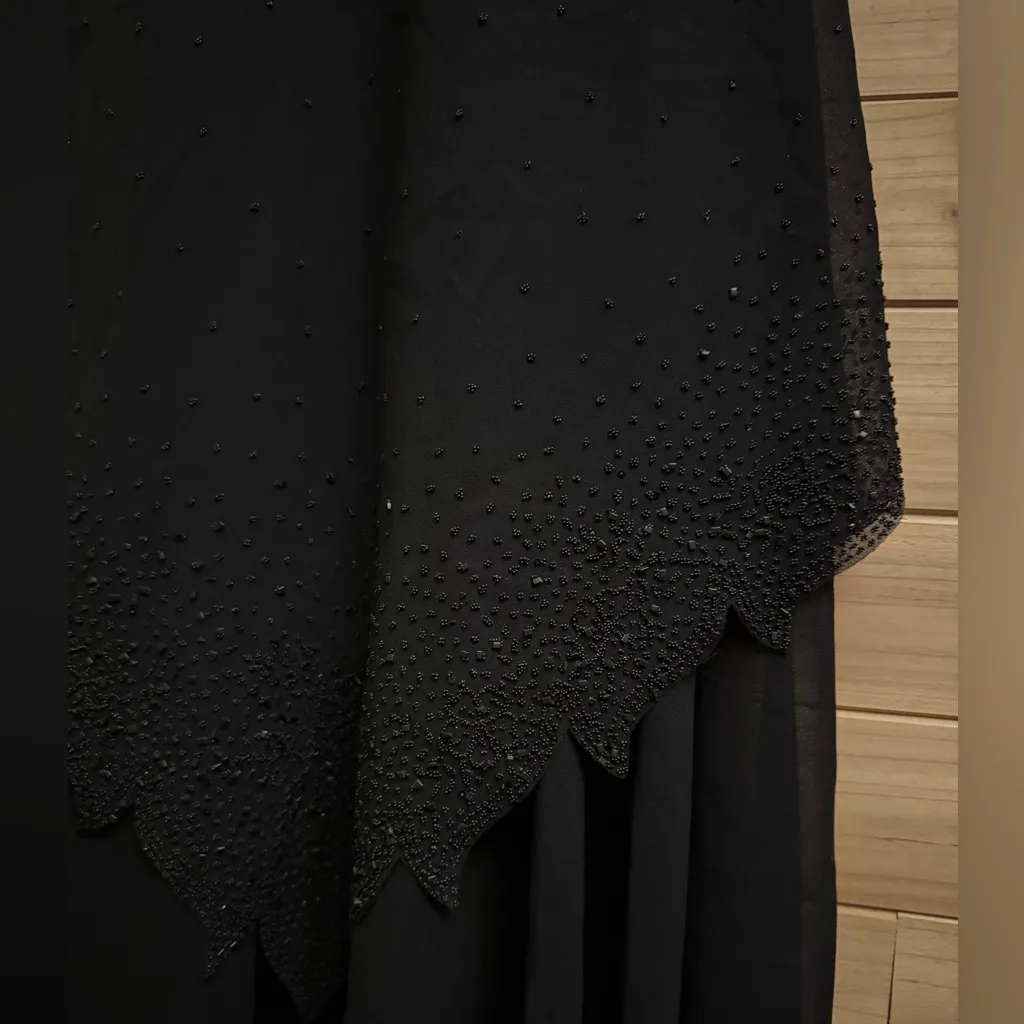 Vintage Y2K Ninalee Sz Small Beaded Flutter Sleeve Whimsigoth Vampire Dress Gown Black - Image 5