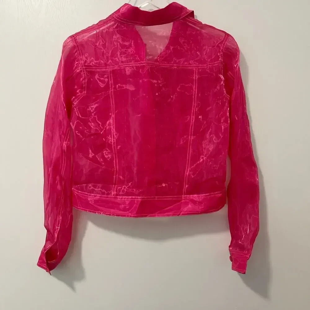 REVOLVE Sample Sheer Shirt in Bright Pink Button Front‎ Barbiecore - Image 2