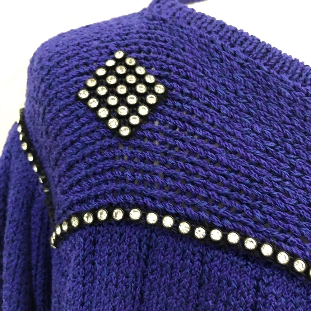 Mark Allan vintage rhinestone purple knit sweater Size L - Image 3