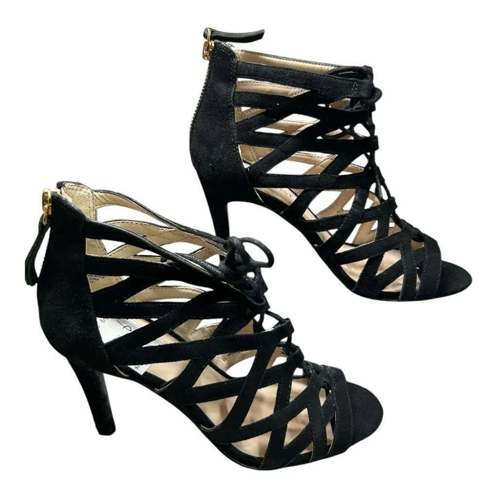 Nine West Authority Black Suede leather Peep Toe Cutout Heels Sz 6 (New)Strappy - Image 2