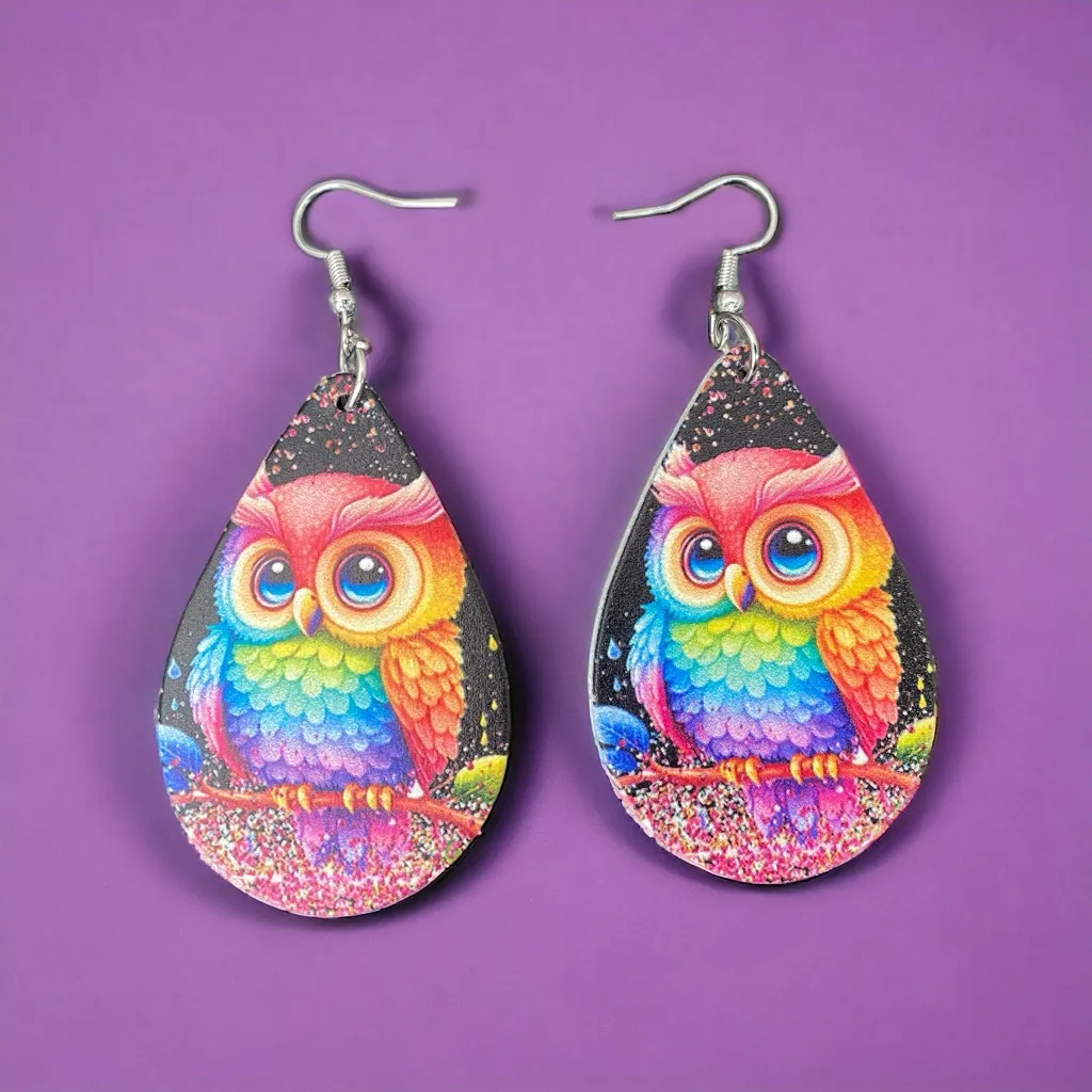 Lovely Owl Design Waterdrop Colorful Wooden Drop Ear Dangle‎ Jewelry - Image 6
