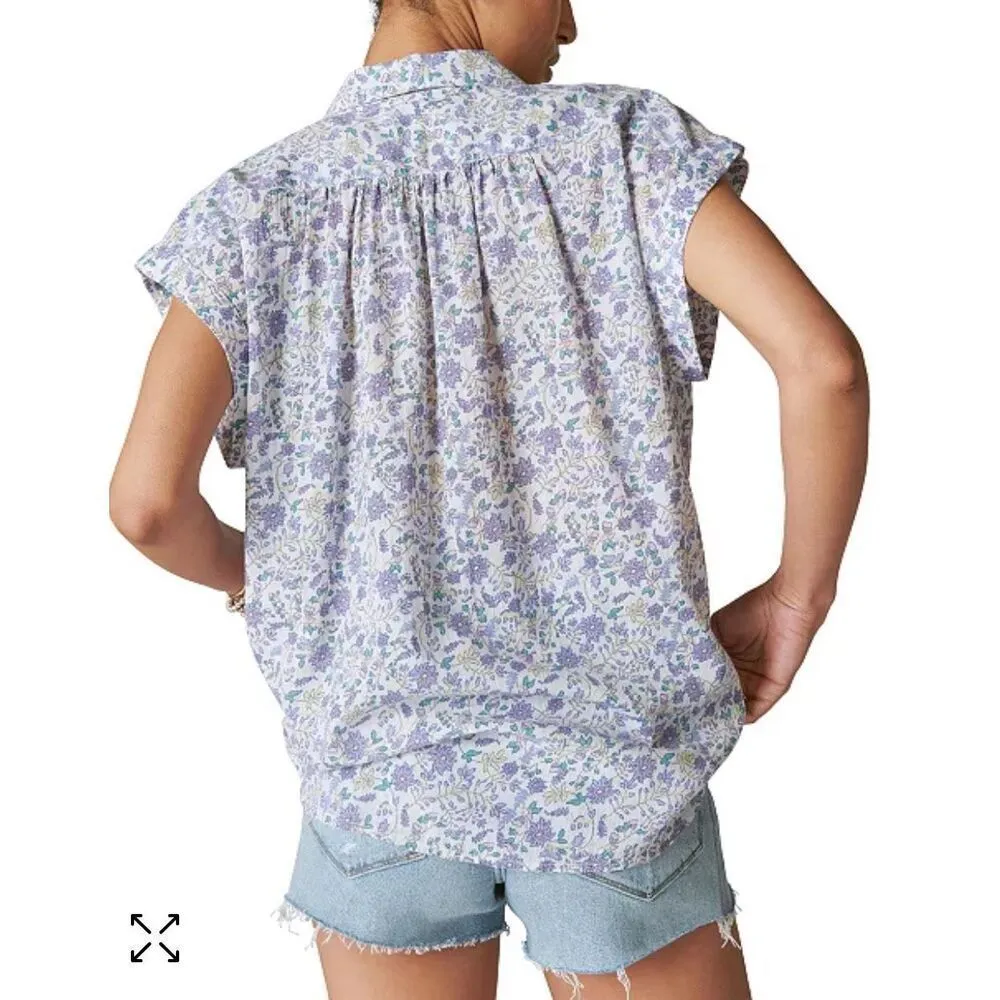 Lucky Brand Womens Floral Cap Sleeve Popover Shirt Multicolor Size Medium NWT‎ - Image 5