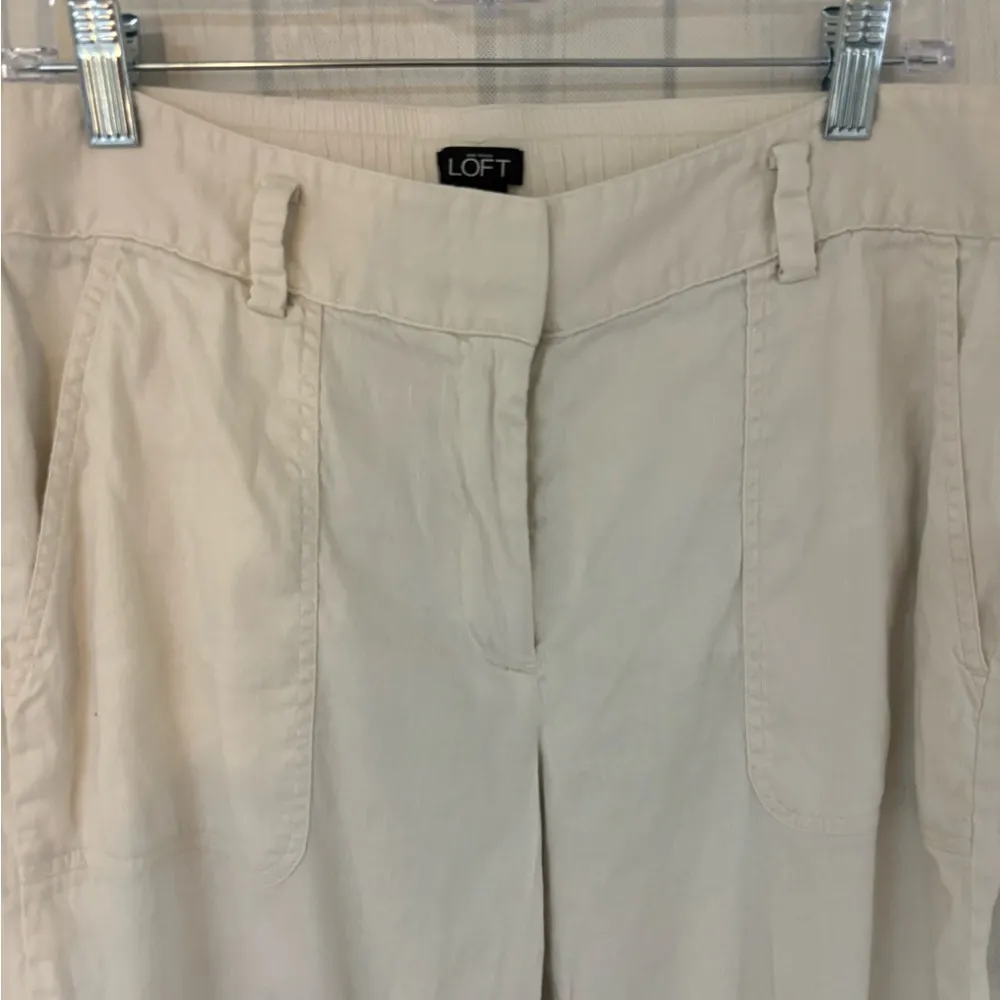 Loft Linen Julie Trouser Pants Womens Size Medium Ivory Straight Leg Cap… - Image 3