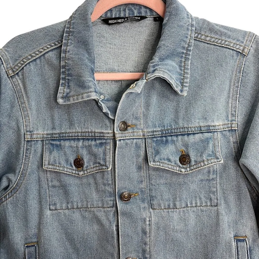 High Heels Suicide Becca Glow Gang Denim Jacket Blue Size L - Image 4