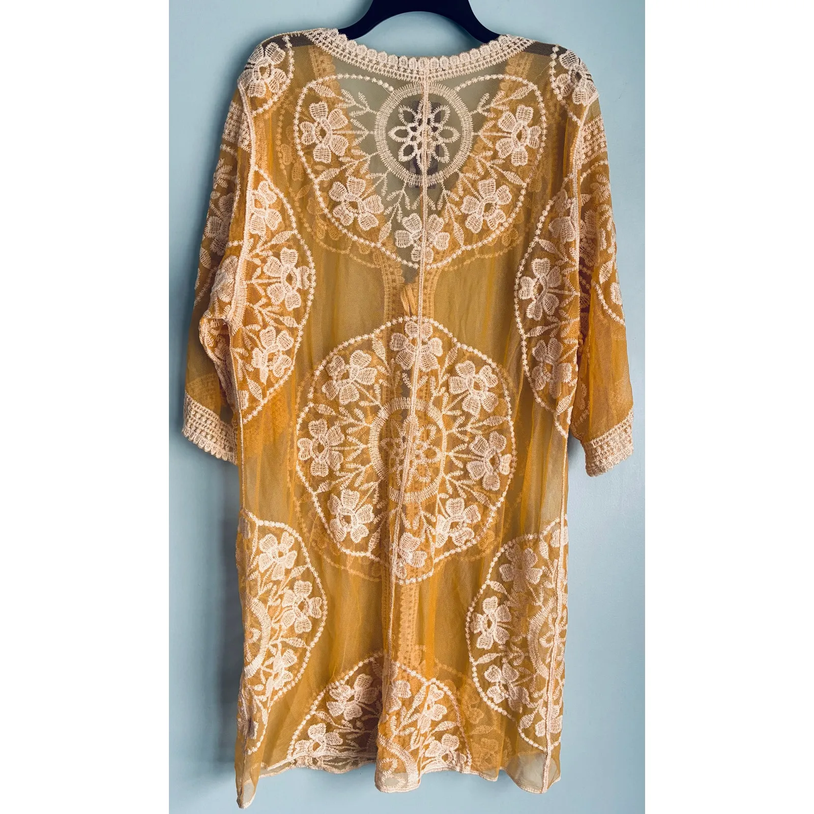Lace Kimono Bohemian Duster Cardigan Tie Large Fairy Coquette Yellow - Image 2