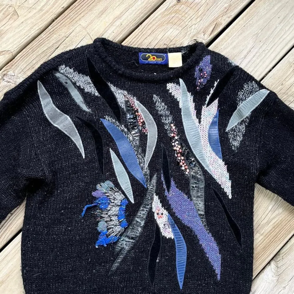 20ANS By Mariea Kim Women's Vintage Black Beaded Sweater Size M 80's Era Size M - Image 3