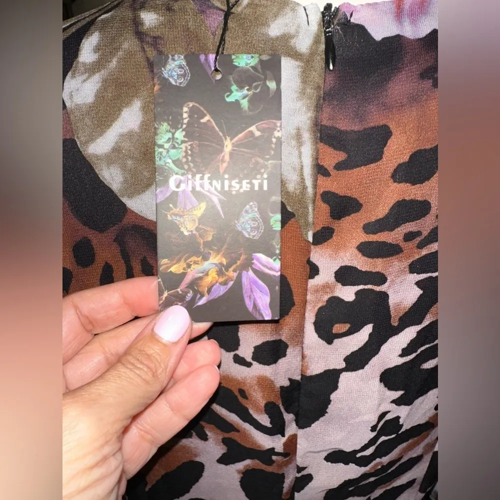 NWT GIFFNISETTI Leopard Print Long Sleeve Ruffle Hem Dresses Party Maxi Dress Purple Size XL - Image 7
