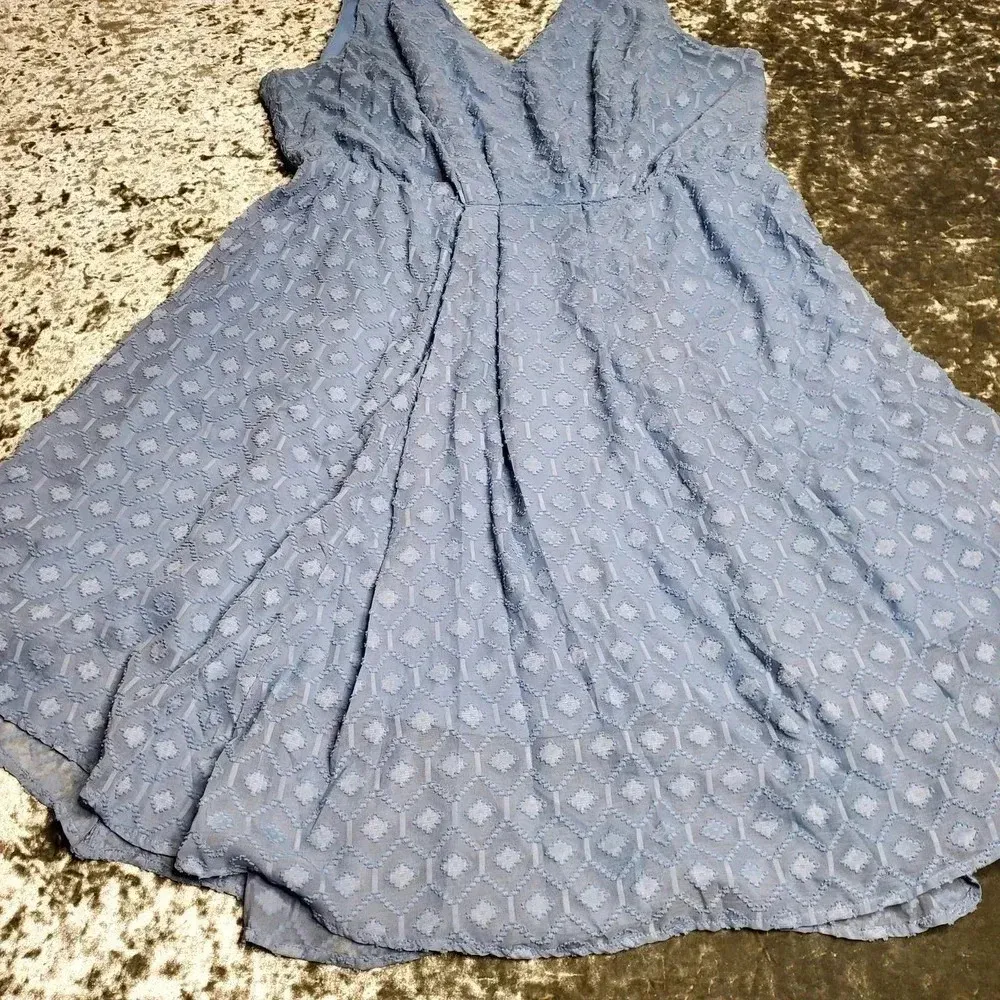 Torrid Blue Textured Dot Chiffon V-Neck Dress - Image 3