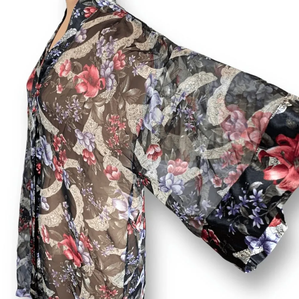 Vintage 90s Victoria’s Secret Sheer Floral Kimono Robe One Size Lace Print - Image 8