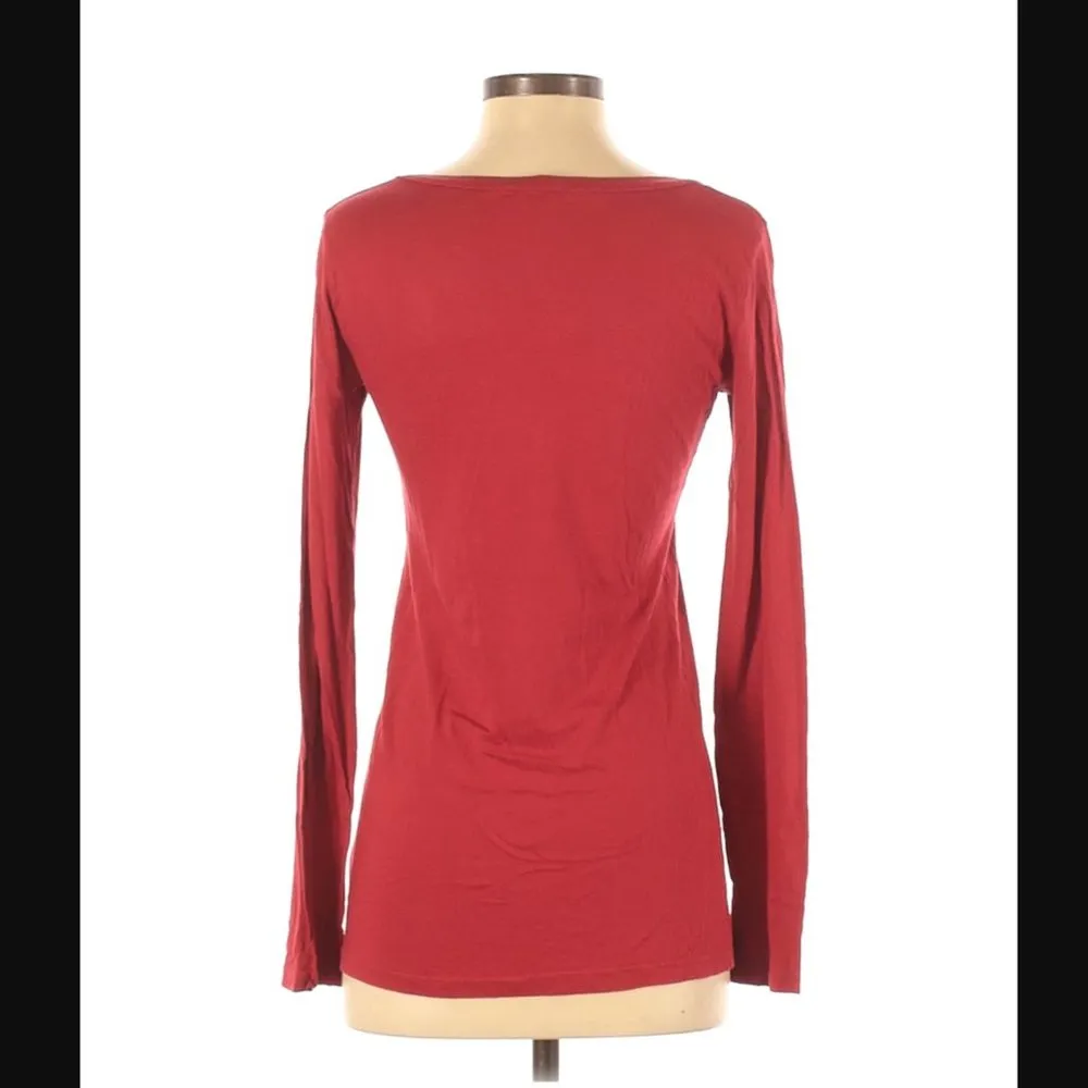 Splendid Top S Modal Cotton Long Sleeve V-neck Lounge Basic Red Base Layer - Image 4