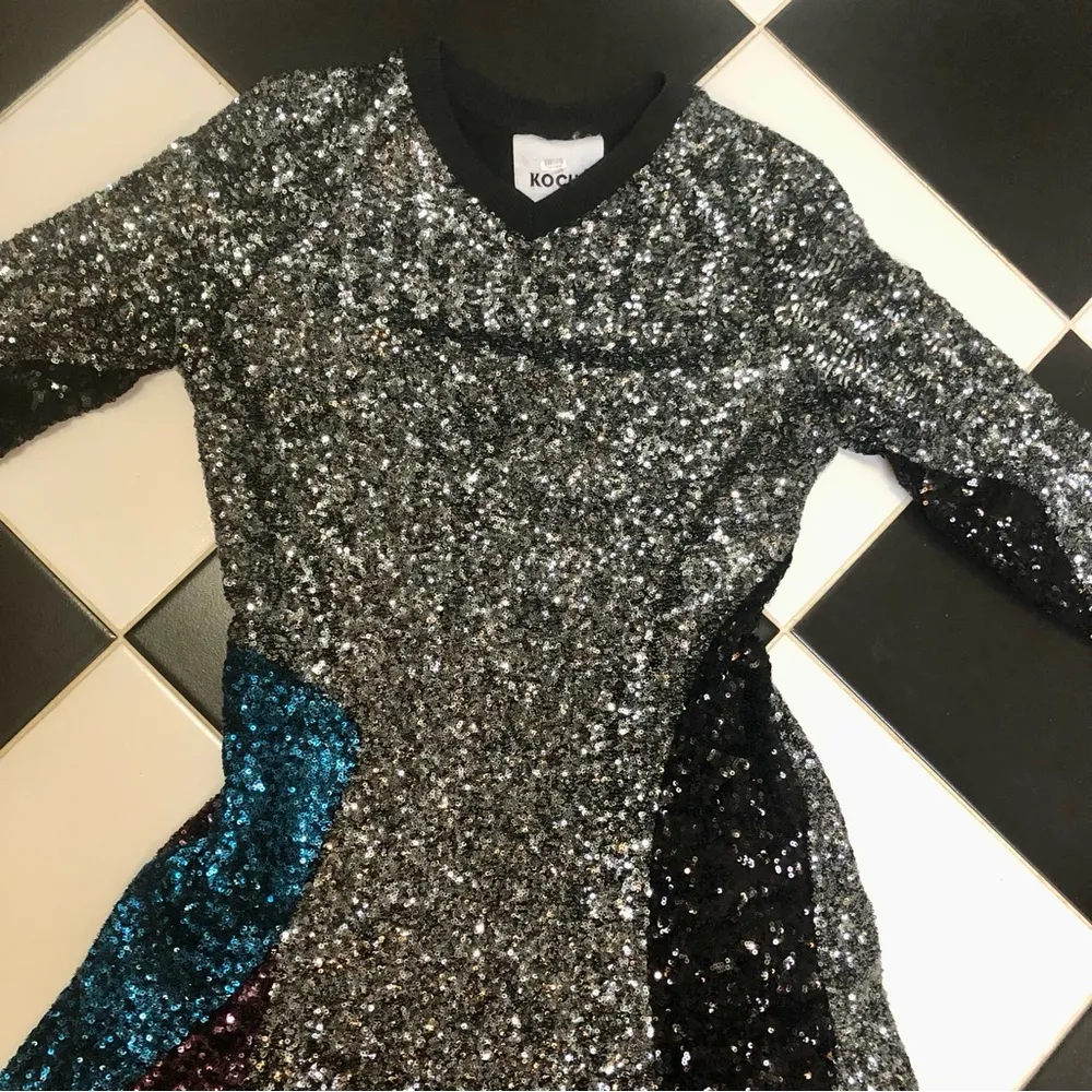 Koche Sequin Football Tee T-Shirt Dress Metallic Silver Grey Blue Purple size 10 - Image 7