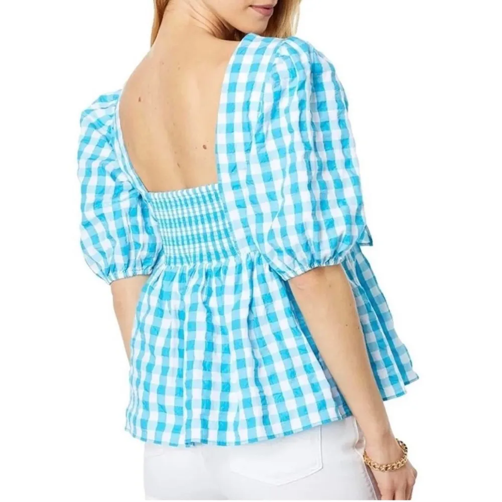 Lilly Pulitzer Sarafina Gingham Babydoll Top Blue Plaid Size 10 - Image 7