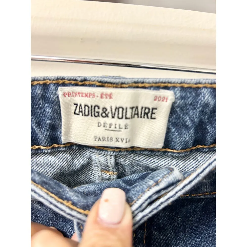 Zadig & Voltaire Jane B Cotton High Waisted Denim Flared Jeans Blue Women's 28 - Image 4