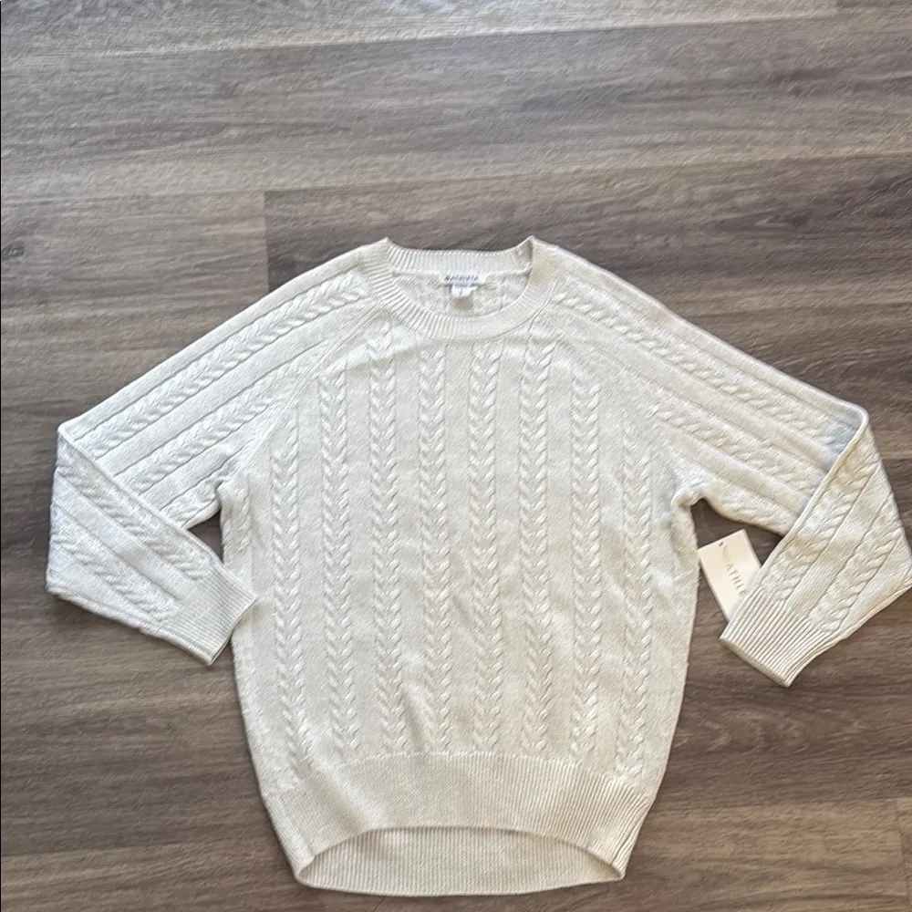 Athleta Cable Knit Sweater Size Medium metallic merino wool blend Crewneck - Image 4
