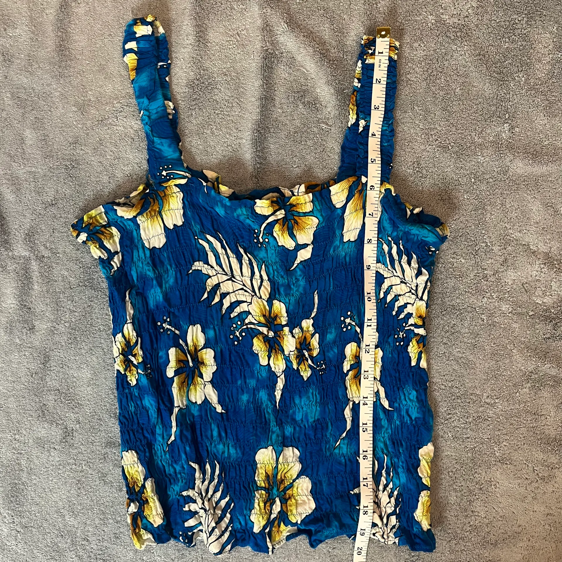 Bobbie  Blue White Hawaiian Floral Summer Beach Cami Tank Top - Image 4