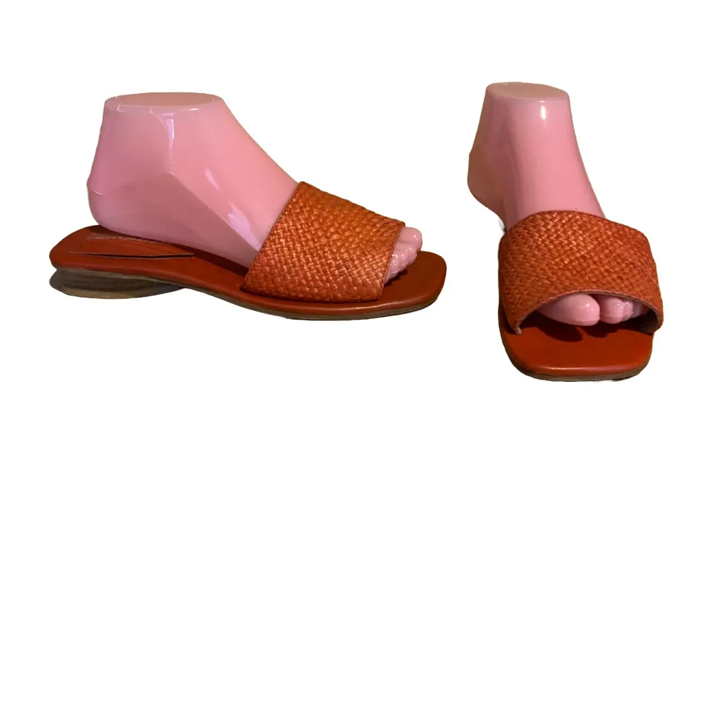 JEFFREY CAMPBELL ORANGE RAFFIA AND LEATHER SLIDE FLATS (8) - Image 3