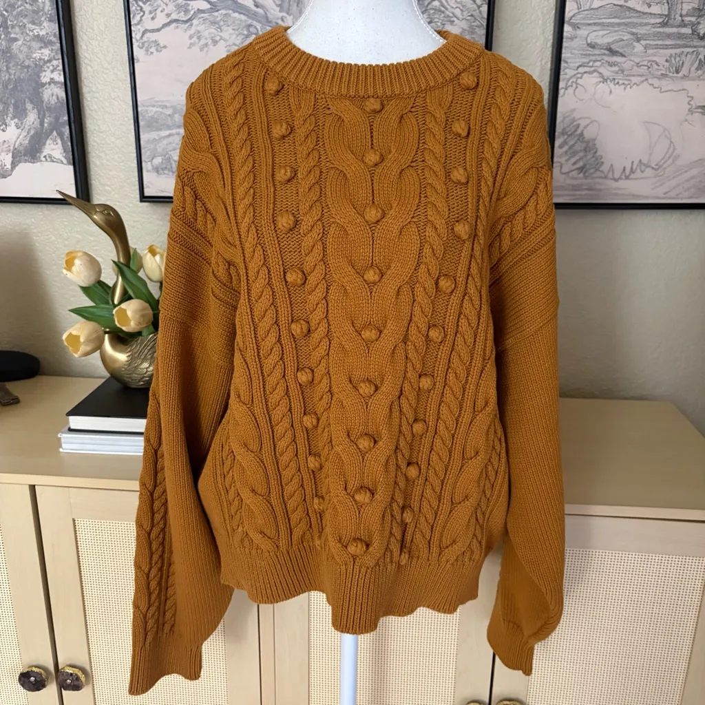 SEZANE Melvin Jumper Sweater Bronze‎ Yellow Orange Textured Cable knit Size XXL - Image 2