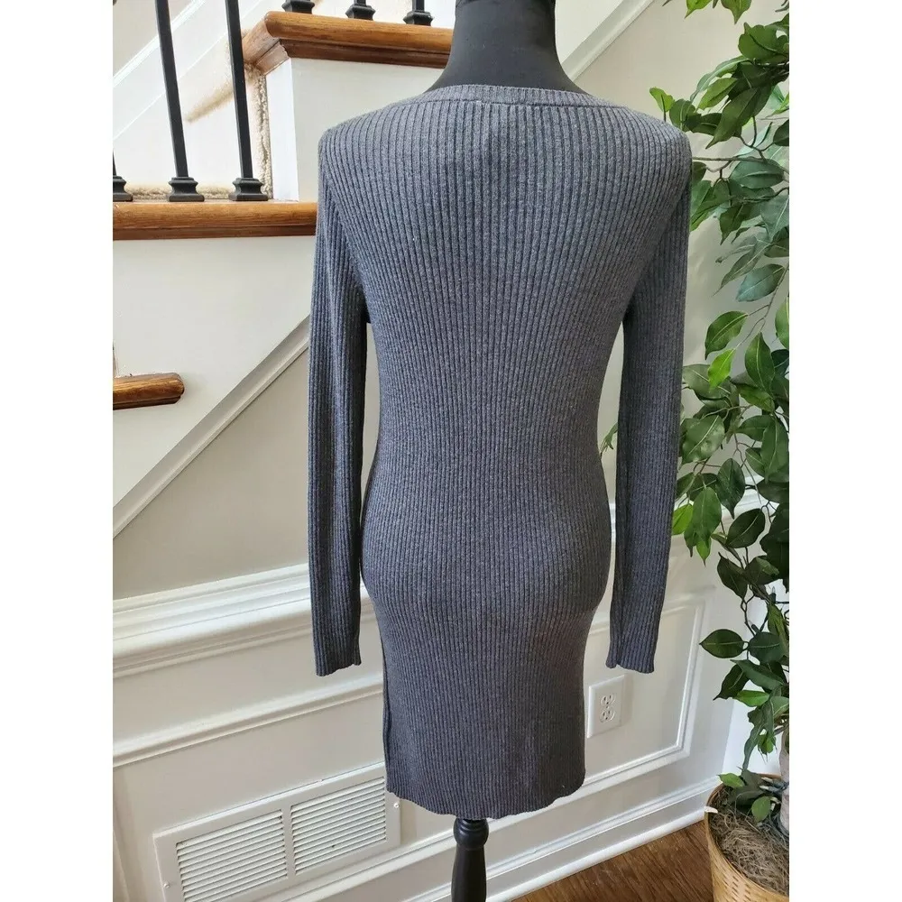 Gap Women's Solid Gray Nylon Scoop Neck Long Sleeve Knee Length Dress Size XS - Image 6