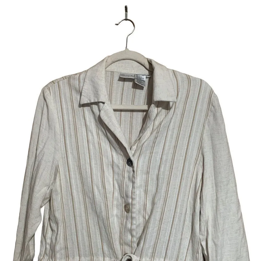 Spiegel Womens Plus Size 14 Multicolor Stripe Linen Blend Drawstring Waist Top - Image 2