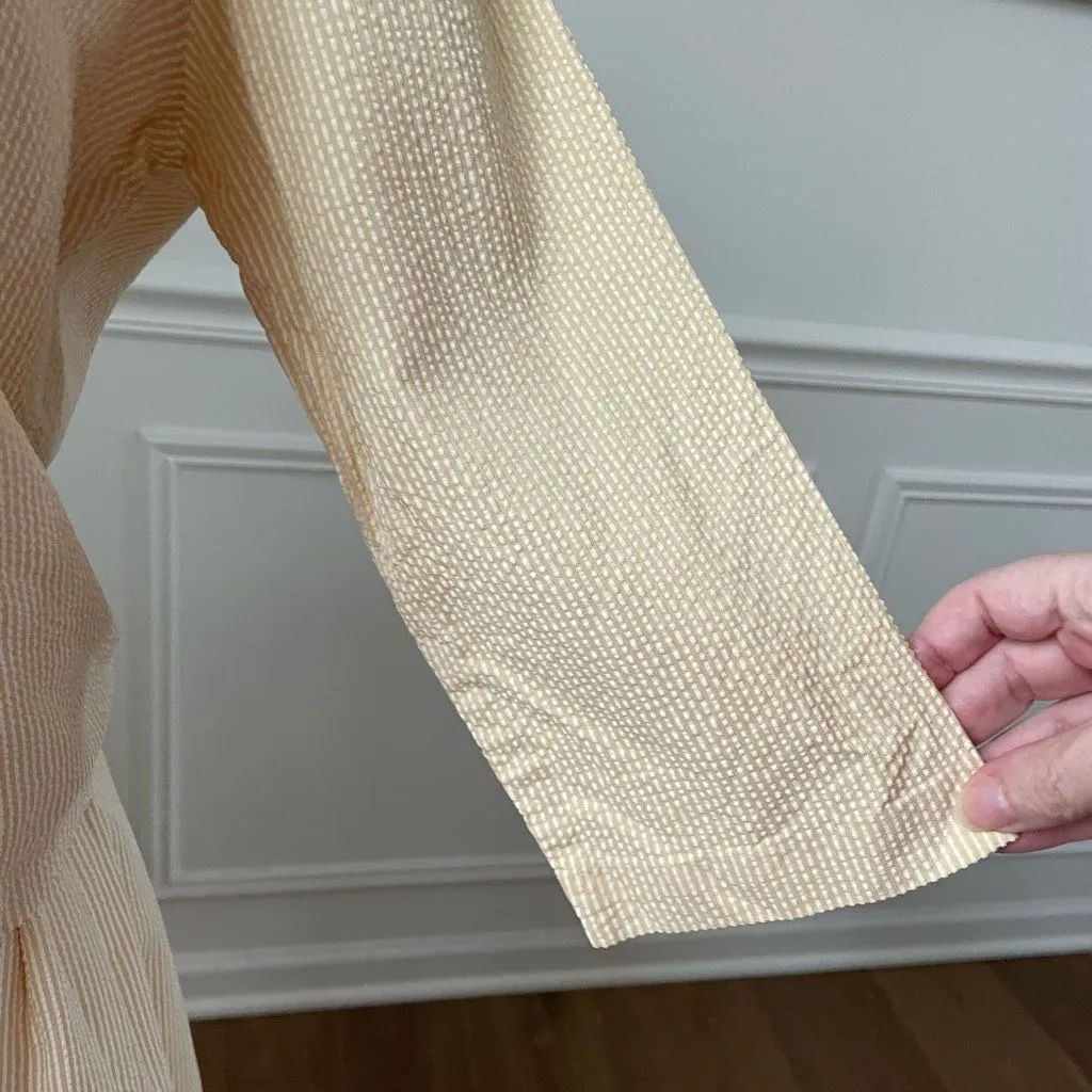 Vintage 50s Yellow Seersucker Stripe Blouse Skirt Outfit Mix and Match XS - Image 6