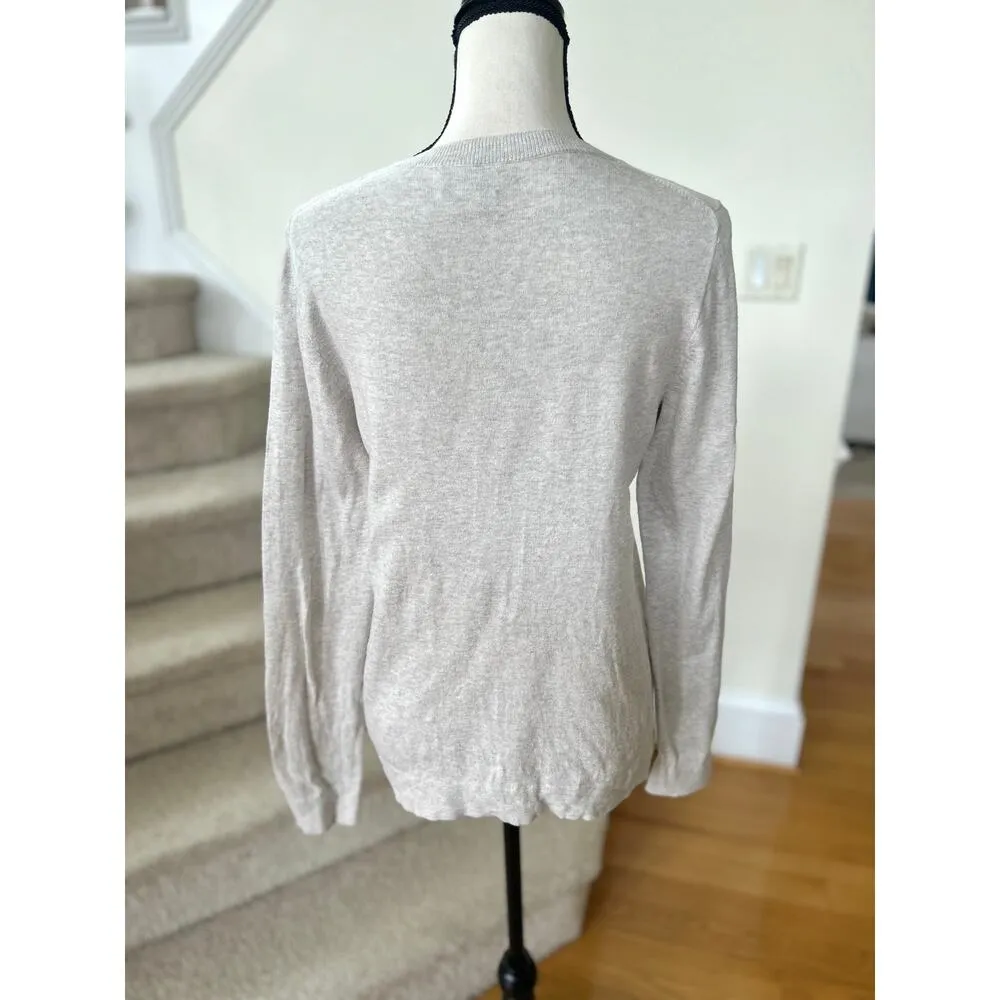 J.Crew Factory Light Grey Frenchie Bulldog Sequin Scarf Sweater Gray Size M - Image 3