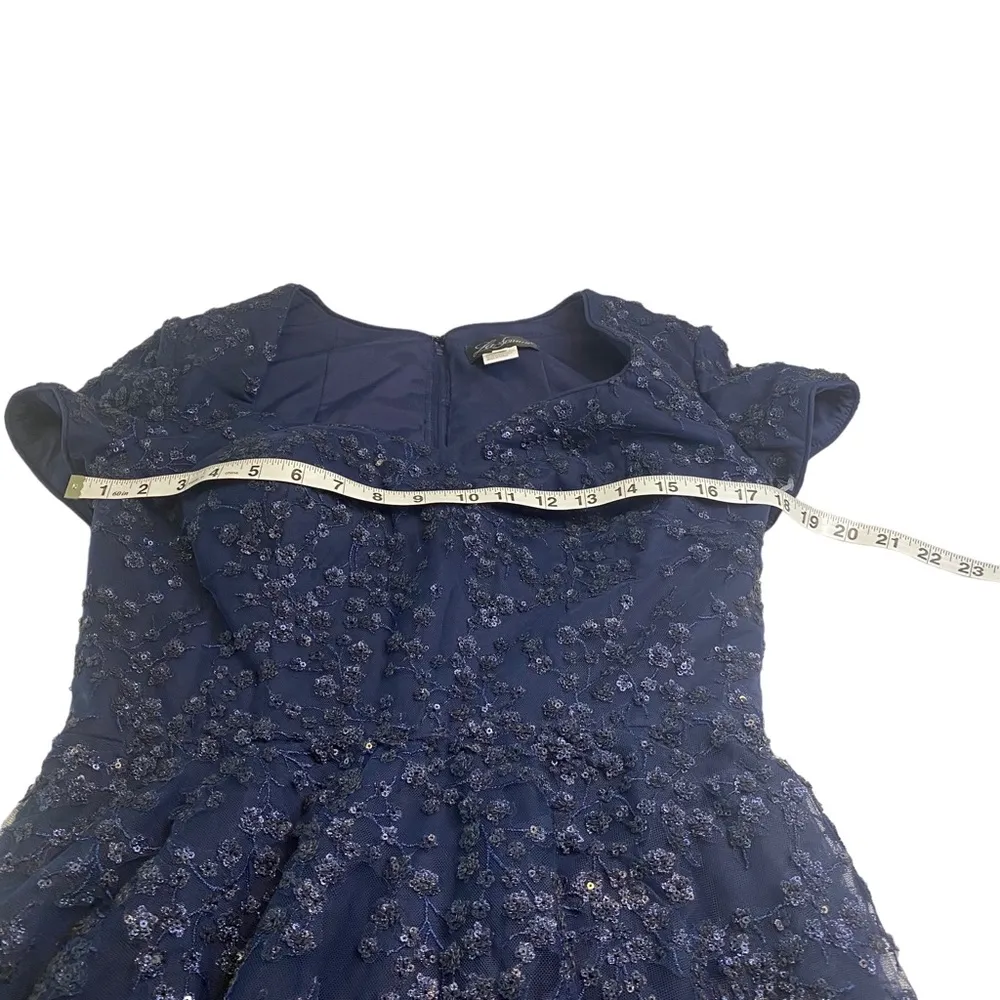 La Femme Embellished Tulle A-Line Maxi Navy Blue Evening Dress Size 6 - Image 3