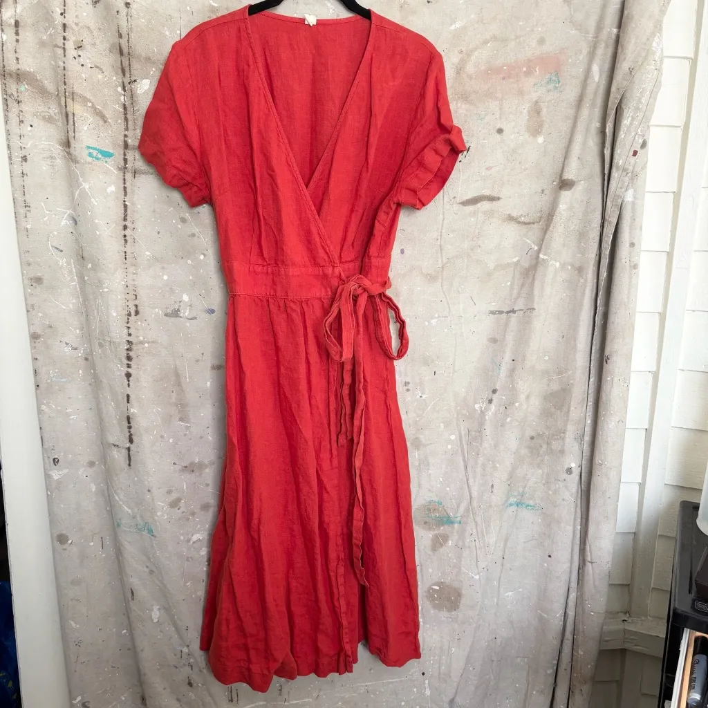 Grae Cove Immy Linen Wrap Dress Red Size M - Image 4
