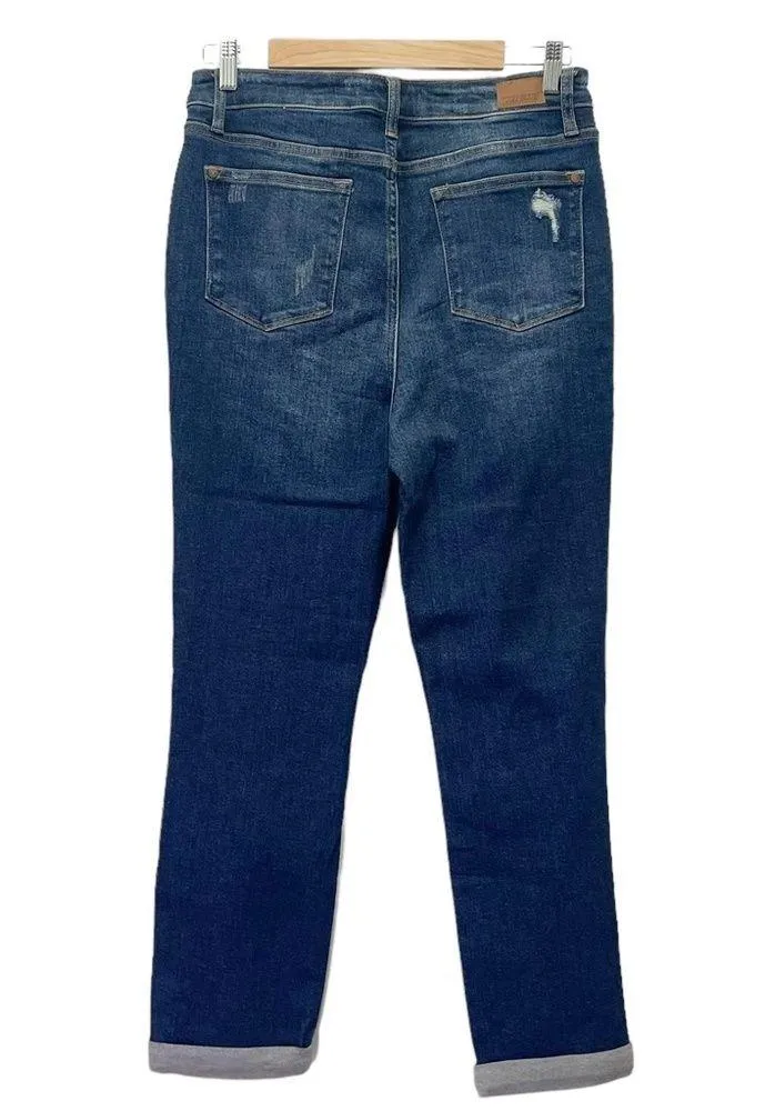 Judy Blue High Waist Destroyed Cuffed Boyfriend Jeans Dark Wash Size 29 | 8 - Image 4