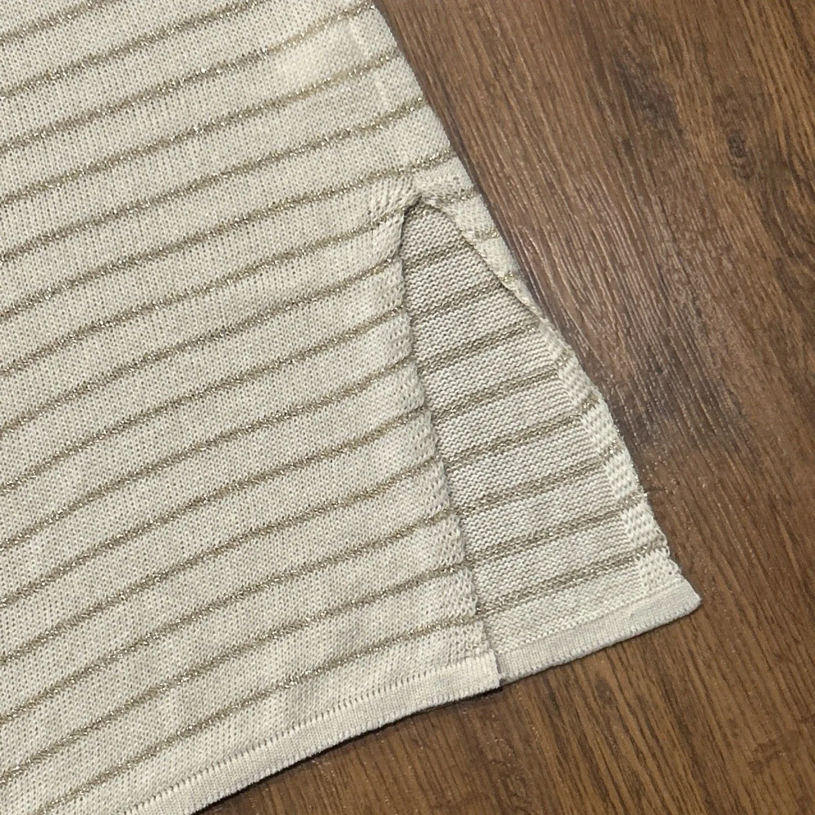 Floris Italy Dress Womens Medium Large Cream Gold Metallic Knit Cover Up Boho - Image 6