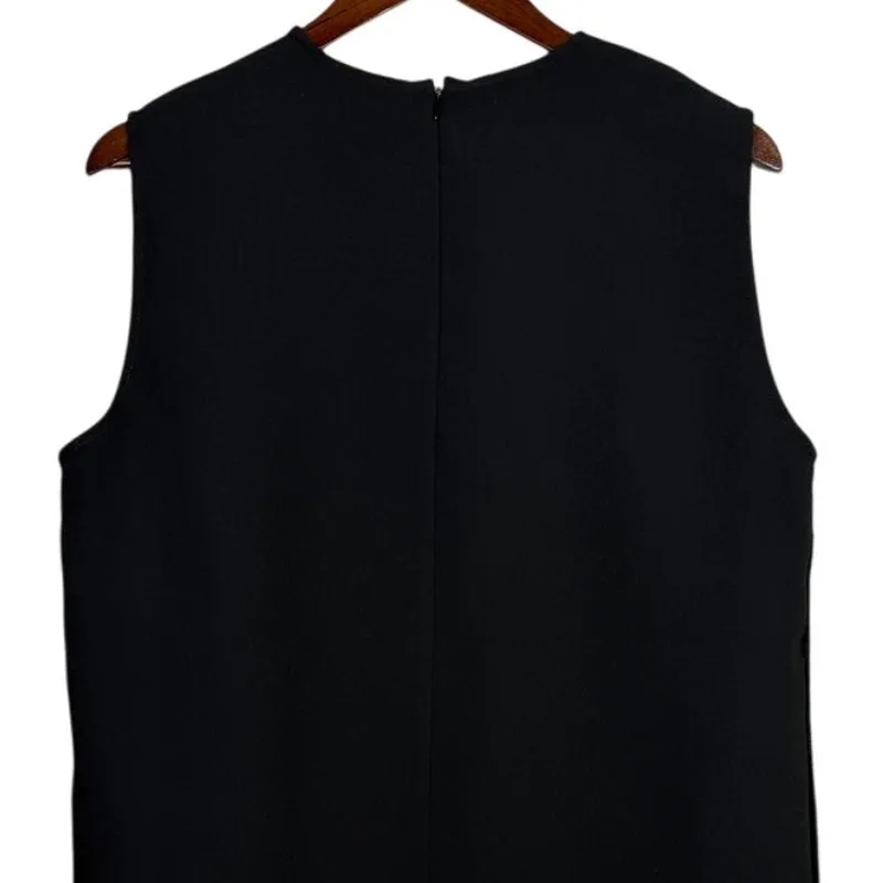 Zara Professional Sleeveless Sheath Mini Dress Raw Side Seams Detail XL Black - Image 5