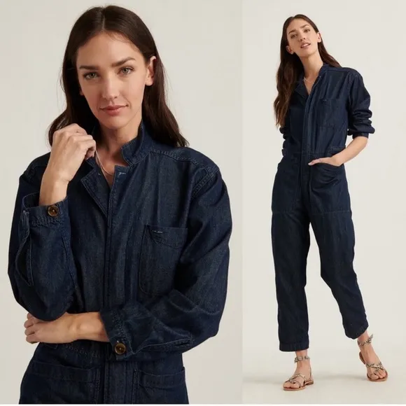 Lucky Brand Surplus Jumpsuit denim coveralls boiler suit dark wash straight SZ L - Image 2
