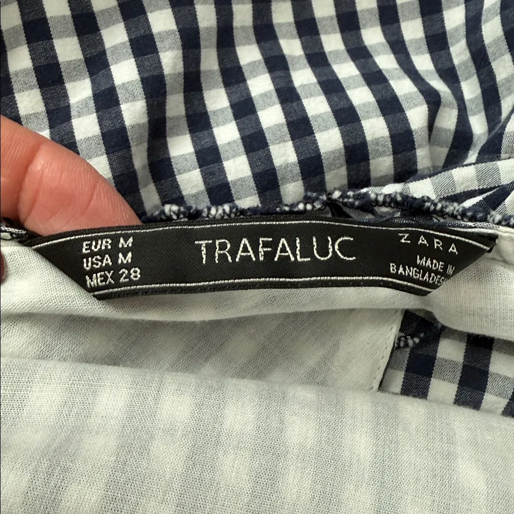 Zara Trafaluc Blue & White Gingham Check Open Back Sleeveless Ruffle Mini Dress - Image 3
