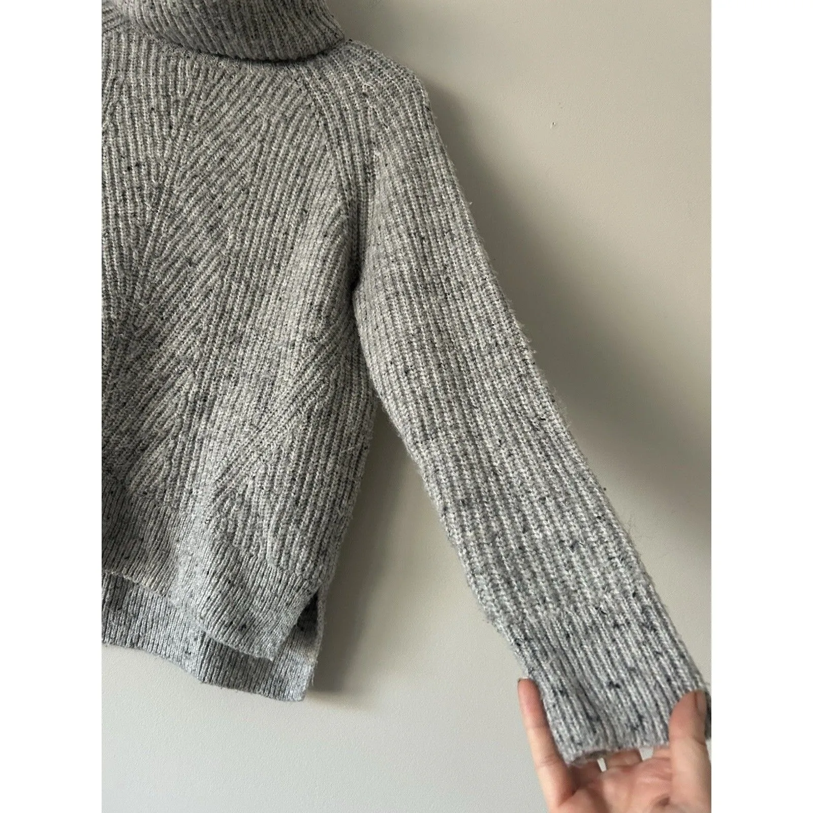 Madewell Gray Soft Thick Cowl Neck Cable Knit Sweater Ribbed Wool Blend Sz Small - Image 11