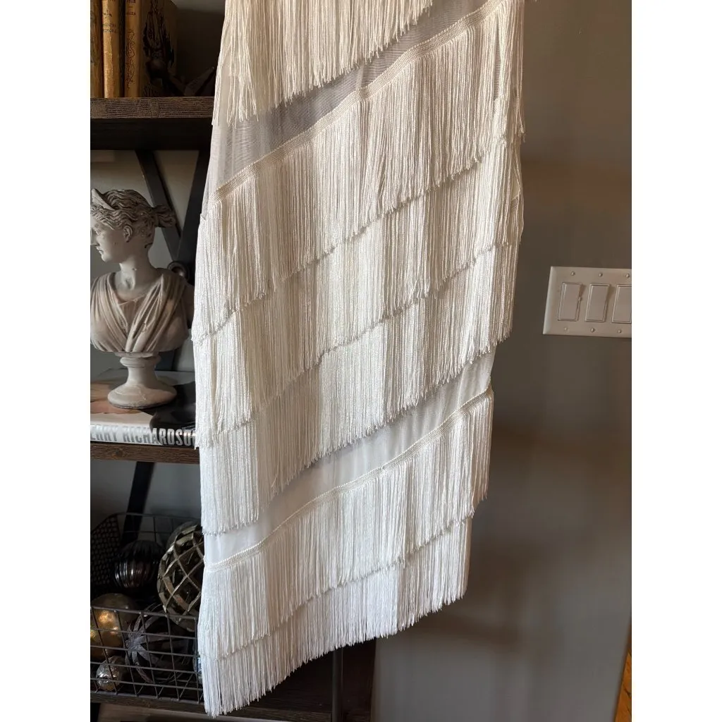 Norma Kamali Spliced One Shoulder Mid Calf Dress All Over Fringe Snow White Wome - Image 10