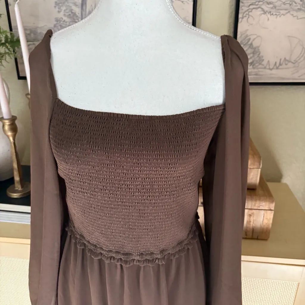 ARITZIA‎ WILFRED Tempest Dress Smocked Brown Size Medium - Image 3