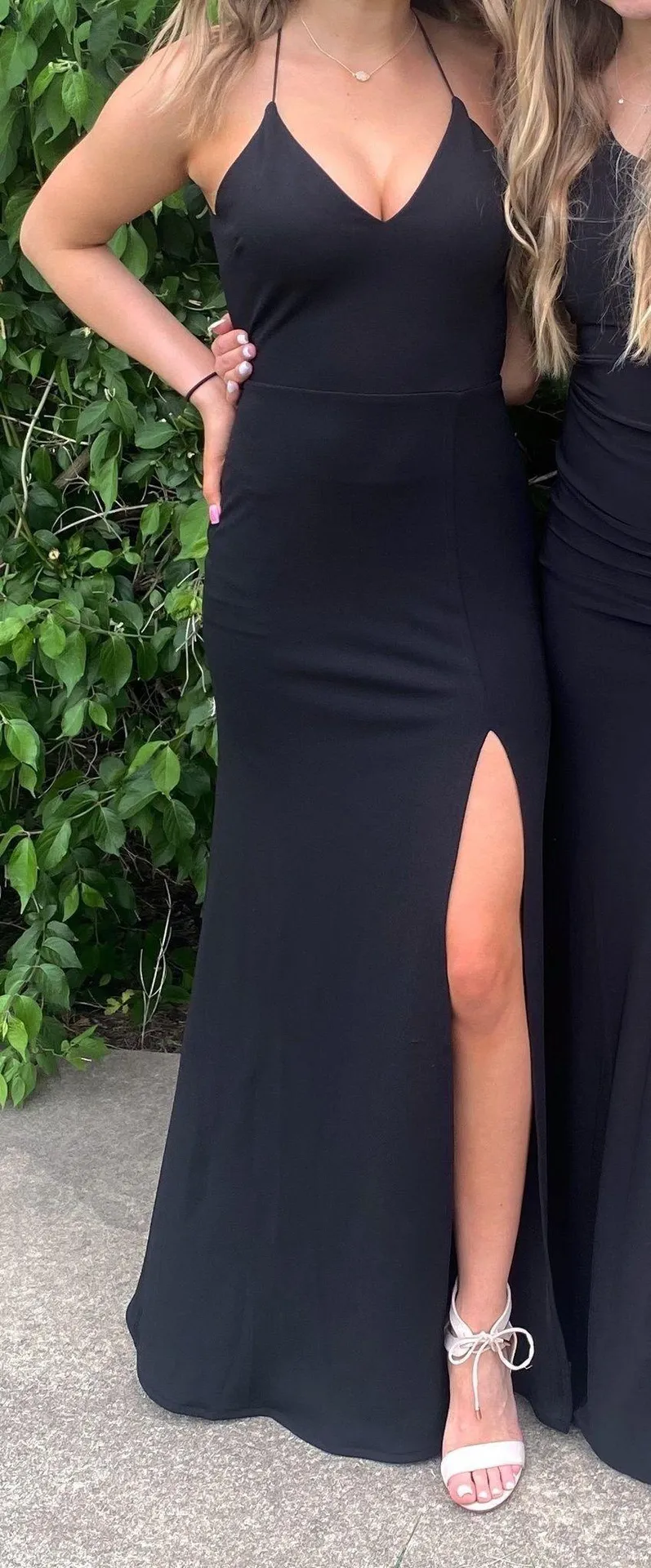 strappy black prom dress Black Satin Sheath Spaghetti Straps Long Prom Dresses With Side Slit, MP859 main image 0