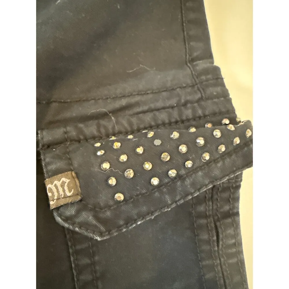 Miss Me Black Cargo Denim Jeans Slim Fit Ankle Zip Embellished EUC Sz 29 Cotton - Image 15