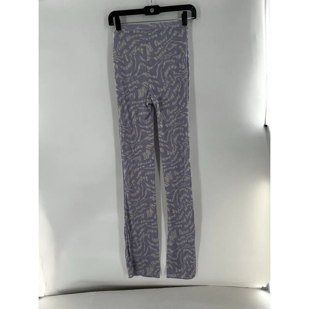 Skims Mesh Pants Sz M Purple Lilac Flare Abstract Logo High Waist Lounge​ - Image 4