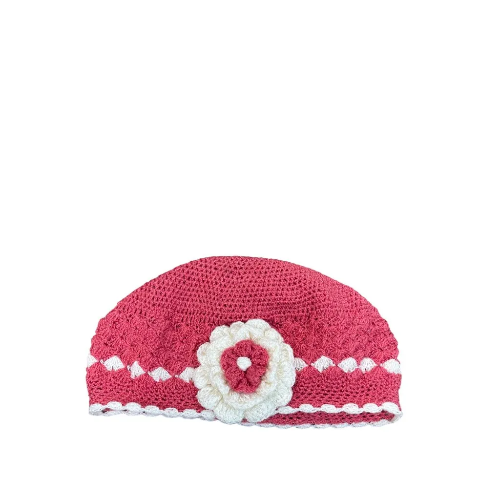 Handmade Floral Detailed Coral Beige Crochet Womens Beanie Hat Cap SKU 9575 - Image 11