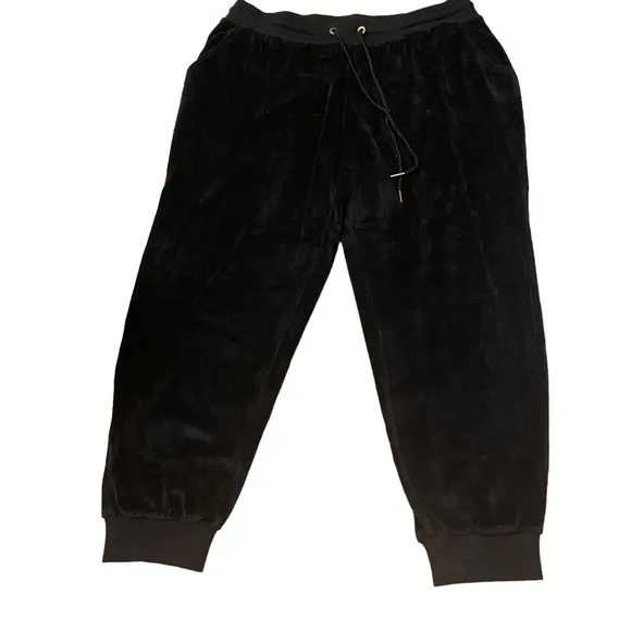Y2K Bebe Sport Women’s 1X Black Velour Jogger‎ Sweatpants Studded Booty Spellout - Image 2