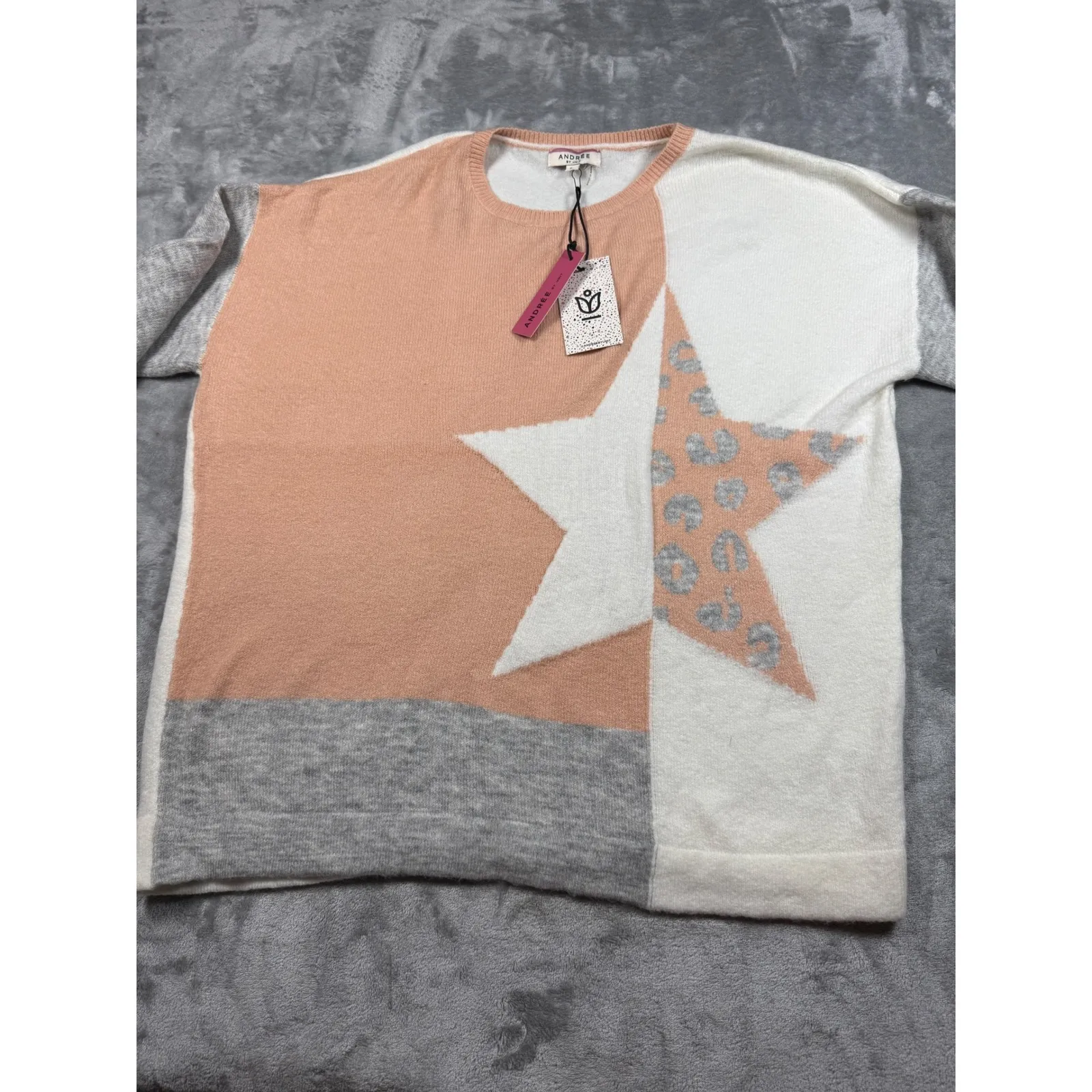 Andree By Unit Star Print Sweater Color Block Pullover Knit Top Womens Size L - Image 6