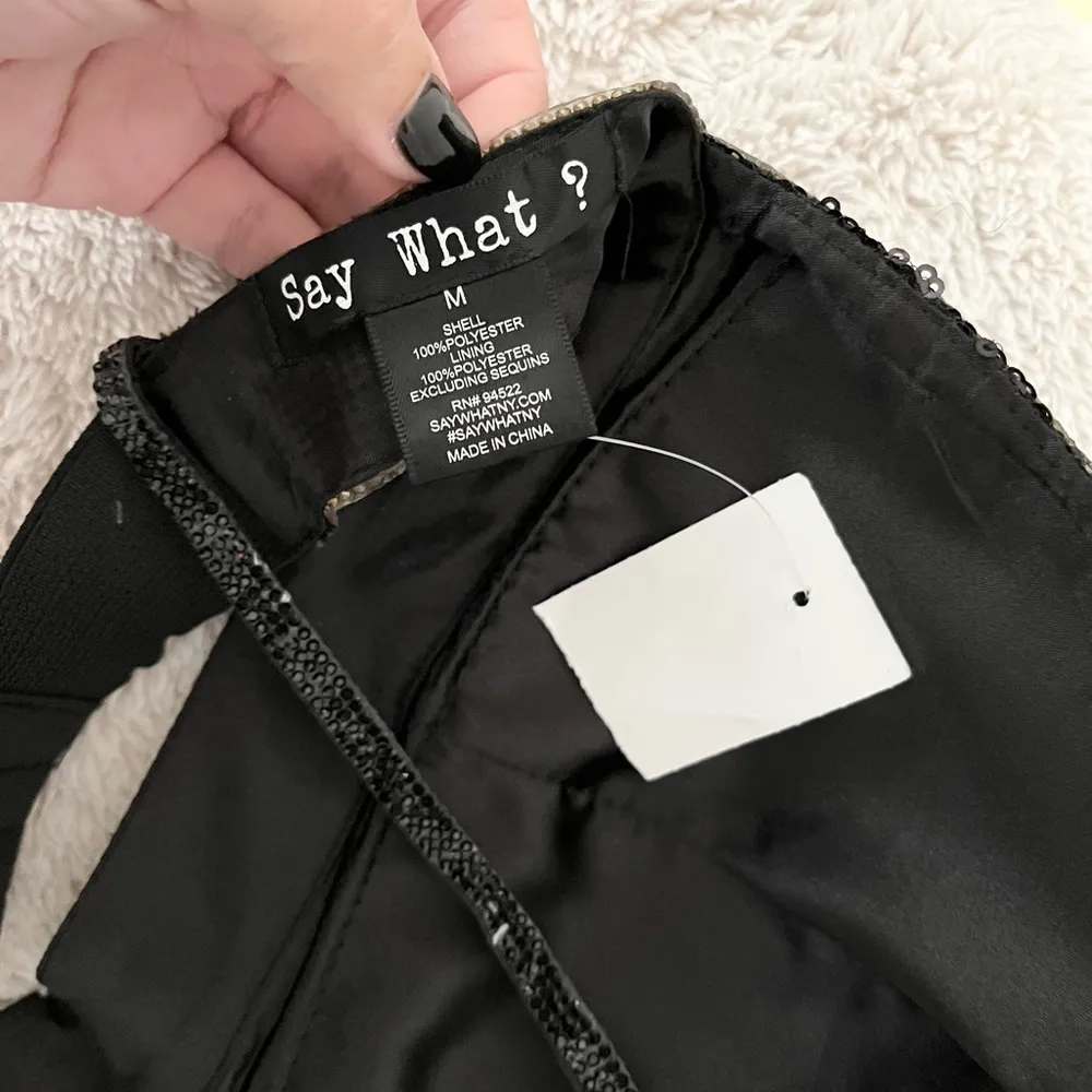 NWT Say What? Black Sequin Rhinestone Embellished Bralette Bra Top Size Medium - Image 5